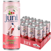 JUNI front packaging showing Cherry Lime 12-pack and branding benefit refreshment