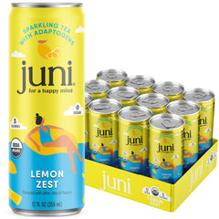 JUNI front can showing lemon label and zero sugar benefit