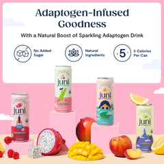 JUNI side label close-up highlighting organic adaptogen ingredients