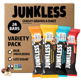 JUNKLESS front packaging showing all four flavors and convenience