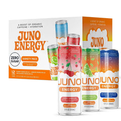 JUNO ENERGY close-up of can top and pull tab, highlighting portability and crisp carbonation