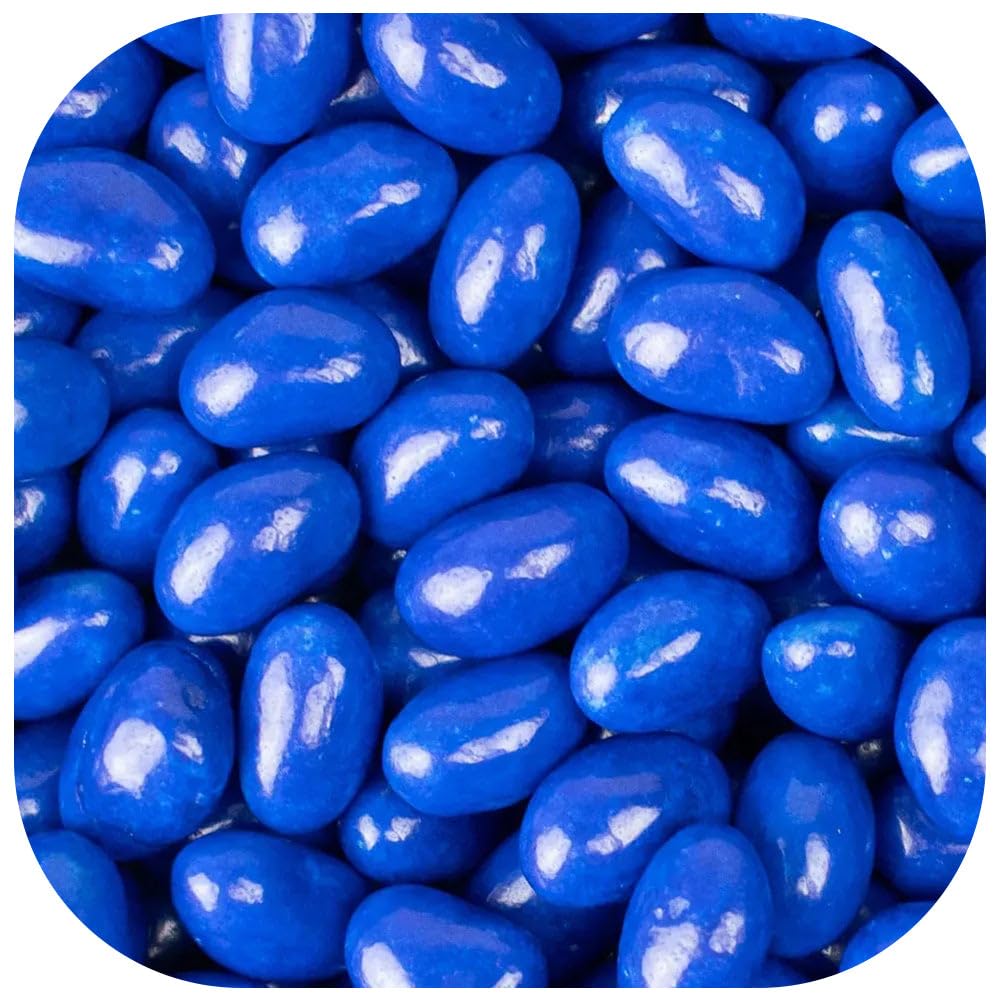 Just Candy front packaging showing 12 oz blue raspberry beans, bright and snack-ready