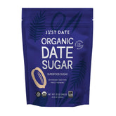 Just Date Syrup front box showing organic date sugar and benefits