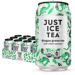 Just Ice Tea front packaging showing 12-pack and clean organic branding benefit