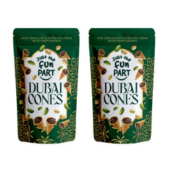 Just The Fun Part front packaging showing two mini Dubai cones and product branding benefits giftable