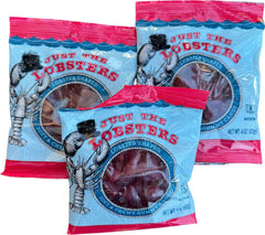 Just The Lobsters front packaging showing three 4 oz bags and gluten free label benefit