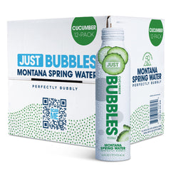 JUST Water front packaging showing cucumber sparkling spring water in recyclable aluminum