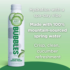 JUST Water close detail of carbonation bubbles and clear cucumber-infused texture