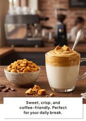 K FOOD KOREAN FOOD sprinkled over iced latte adding crisp texture and visual interest