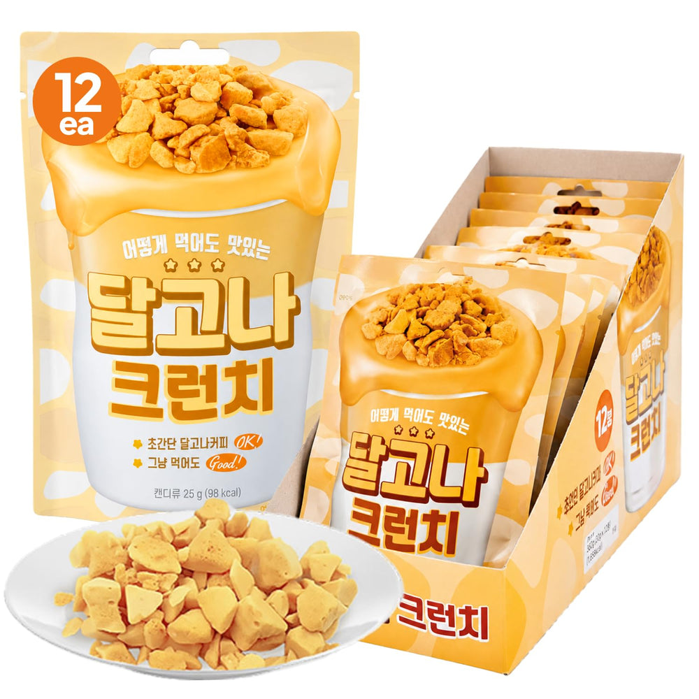 K FOOD KOREAN FOOD front packaging showing single-serve pouch and crisp topping benefit