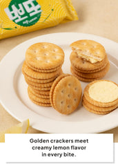 K FOOD cream-filled cookie center highlighting creamy lemon flavor benefit