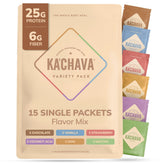 Ka'Chava front pack showing six flavors and benefits in a single product view
