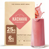 Ka'Chava front tub showing strawberry packaging and convenient meal replacement