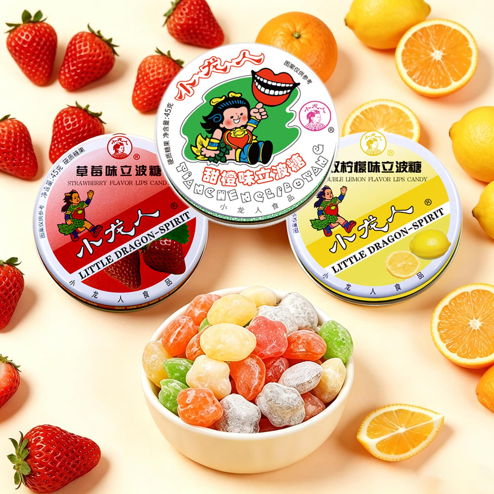 KachiKachi strawberry tin front view, compact tin for easy carrying