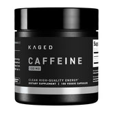 Kaged bottle front view showing clean labeling and 100 mg PurCaf benefit