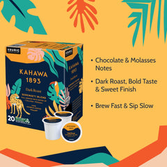 KAHAWA 1893 close view of a K-Cup pod highlighting seal and convenient single-serve benefit