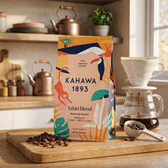 KAHAWA 1893 packaging QR code detail showing farmer tip feature and ethics