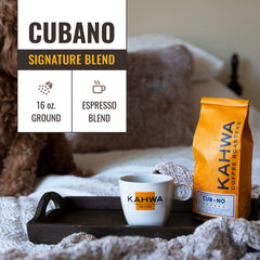 Kahwa Cuban brewed in moka pot illustrating concentrated espresso-style cup, ideal for strong shots