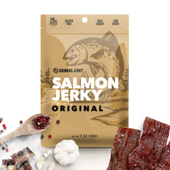 Kaimana Jerky front packaging showing smoked salmon and artisan branding benefit portable snack