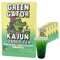 KaJun LOADED TEA front packet showing vibrant tropical branding and travel convenience