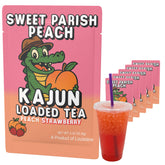 KaJun LOADED TEA front pouch showing peach strawberry flavor and convenience benefits