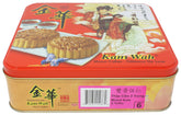Kam Wah mooncake box front showing four-flavour assortment and neat packaging benefit