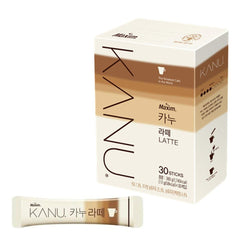 Maxim Enterprise INC KANU Latte front of box showing 30-stick pack and Korean branding, convenient travel benefit