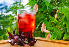 KARIBBEAN FLAVOURS label close-up highlighting hibiscus ingredients and origin