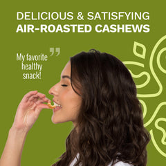 Karma close-up of cashew texture, highlighting crisp air-roasted crunch benefit