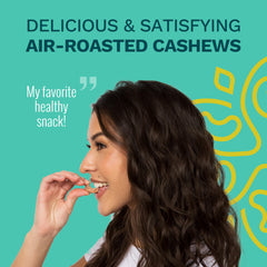 Karma Nuts open pouch close-up displaying air-roasted cashews and visible sea salt