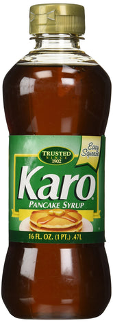 KARO front view of 16-ounce bottle pack showing label and flip-top cap for quick serving