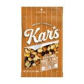 Kar's front packaging of Caramel Sweet 'N Salty pouch showing size and resealable zipper, convenient for travel