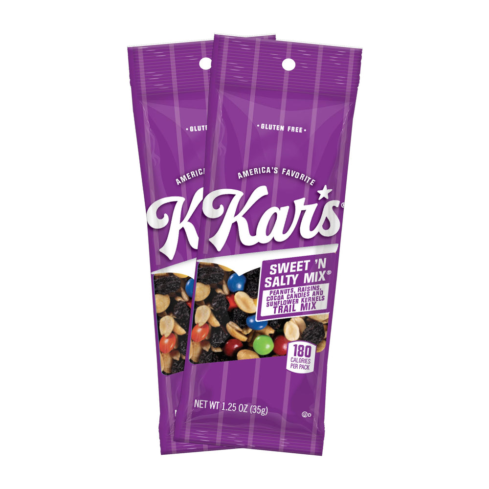 Kar's front packaging showing grab-and-go 1.25 oz packs with clear benefits