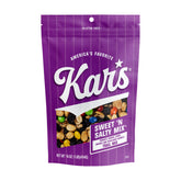 Kar’s front pouch showing label and resealable zipper for freshness