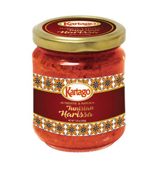 Kartago harissa front jar showing label and rich chili color for pantry convenience