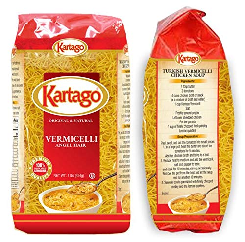 Kartago vermicelli front packaging showing 36 oz two-pack and clear labeling benefits