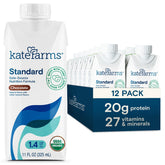 Kate Farms front packaging showing chocolate shake and organic badge for trust