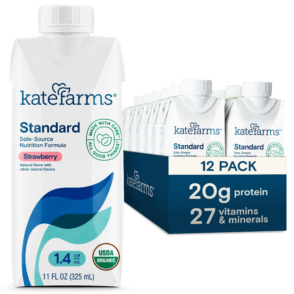 Kate Farms front packaging strawberry showing product and flavor benefits