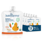 Kate Farms front packaging showing squash and carrot flavors and organic label benefit