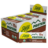 Kate's front packaging showing organic peanut butter brownie bars and servings benefit