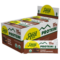 Kate's front packaging showing organic peanut butter brownie bars and servings benefit