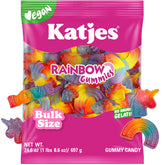 Katjes front packaging showing colorful vegan gummy bag and branding benefit