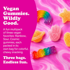 Katjes rainbow gummies spread on table showing shapes — playful sharing benefit