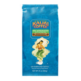 Kauai Coffee front of bag showing 24 oz decaf branding and island appeal