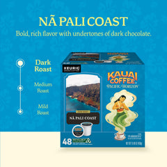 Kauai Coffee dark roast grounds texture close-up conveying rich aroma and body