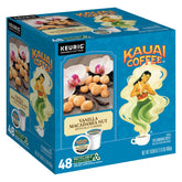 Kauai Coffee front packaging showing vanilla macadamia nut flavor and benefits