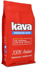 Kava front packaging 12 oz bag showing brand and medium roast benefits