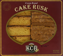 KCB Cake Rusk front pack showing crisp sweet biscuit, perfect with tea