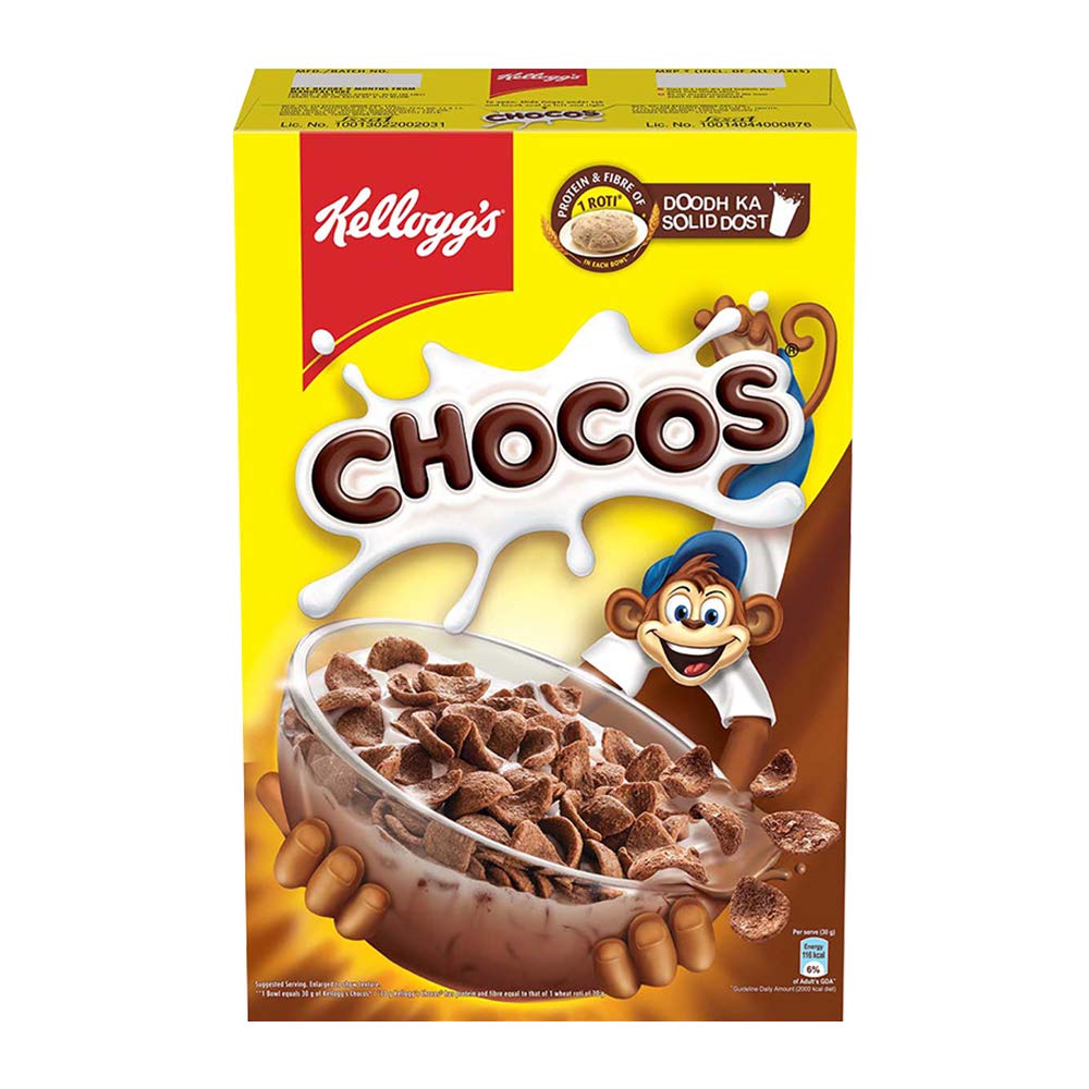 Kellogg's front box view showing branding and chocolate cereal appealing packaging