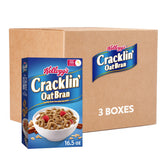 Kellogg's Cracklin' Oat Bran front packaging showing three-box value pack and branding